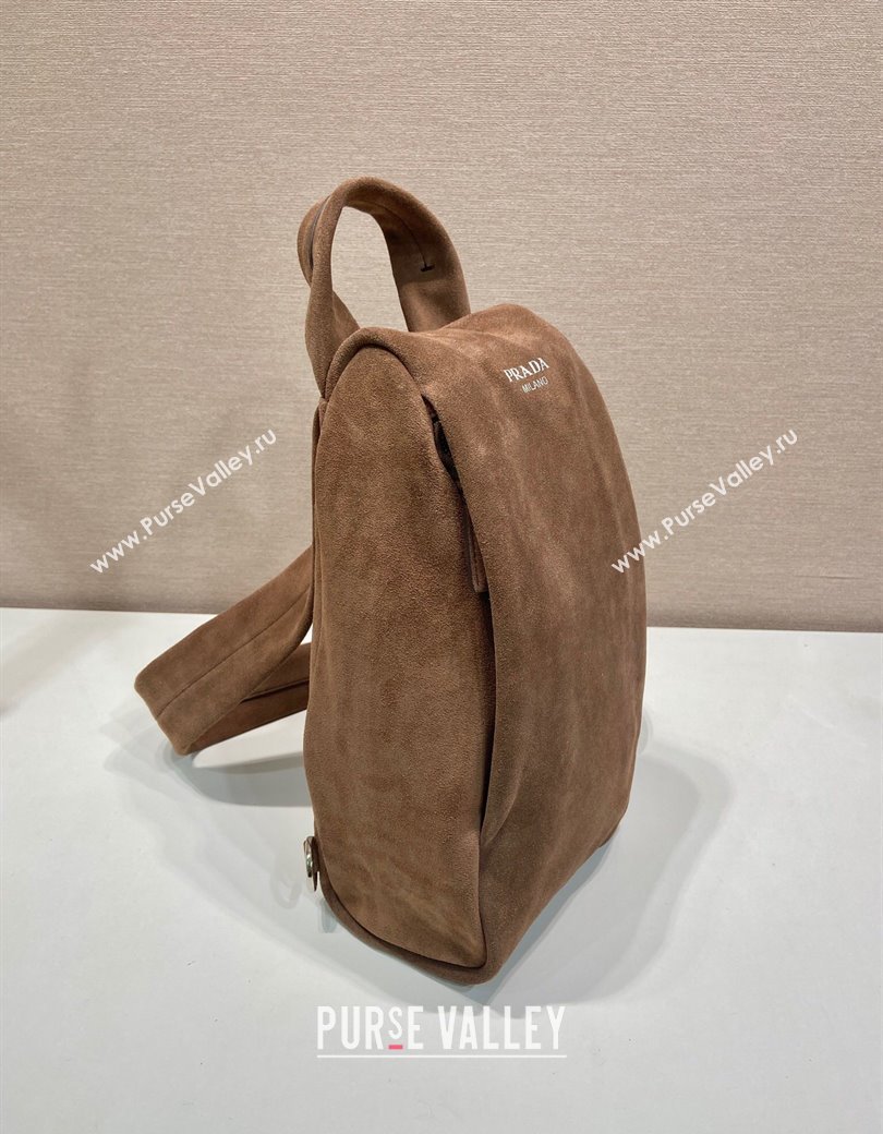 Prada Mens Suede backpack bag Coffee Brown 2025 2VZ114 (YZ-250207033)