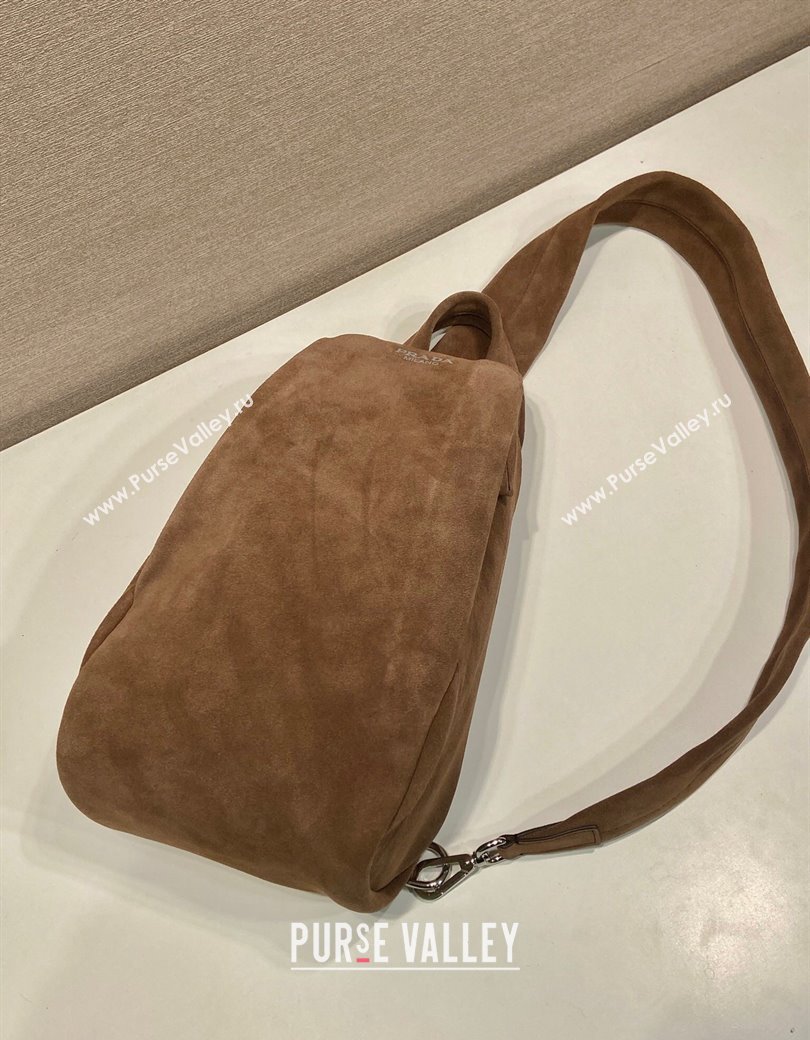 Prada Mens Suede backpack bag Coffee Brown 2025 2VZ114 (YZ-250207033)