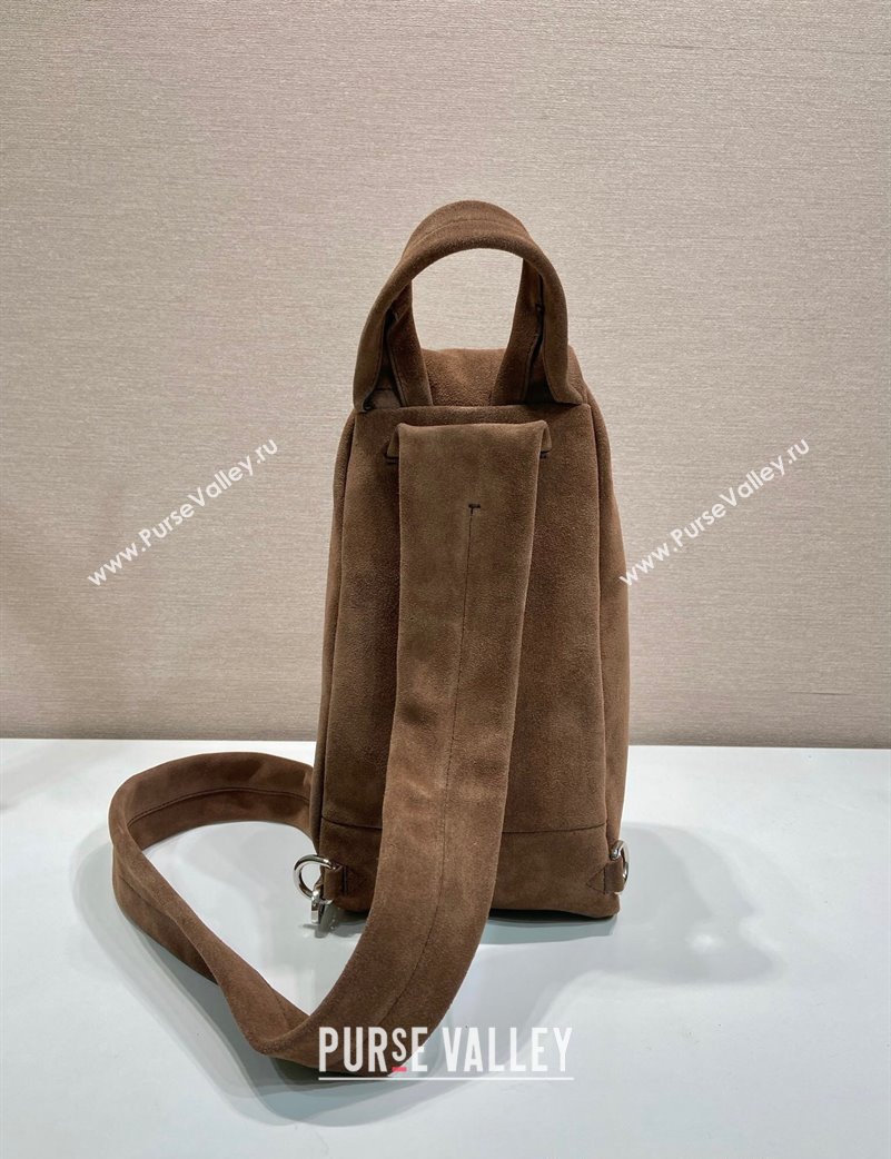 Prada Mens Suede backpack bag Coffee Brown 2025 2VZ114 (YZ-250207033)