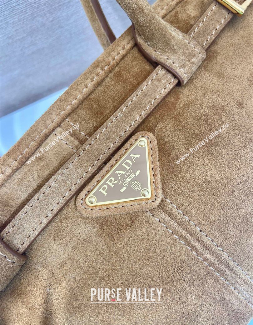 Prada Medium Suede handbag 1BA426 Dark Beige 2025 (YZ-250207009)