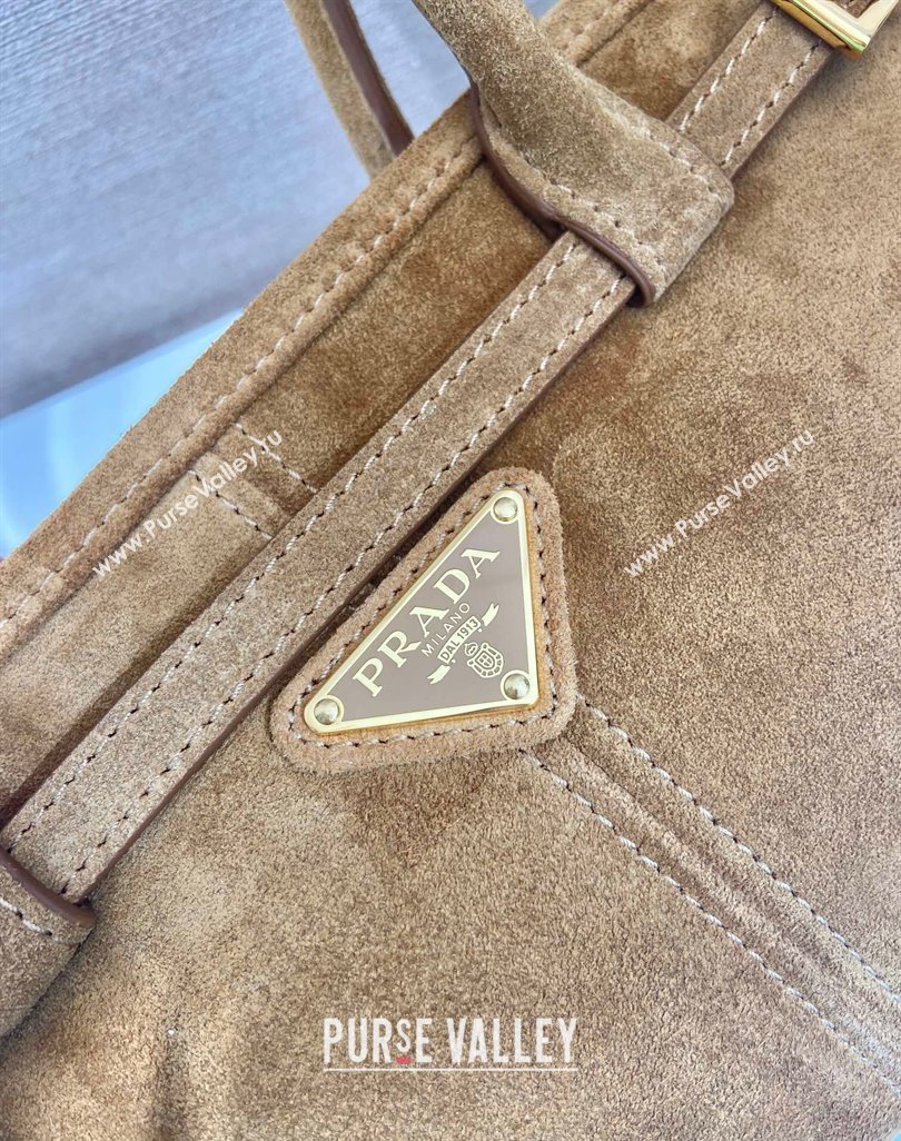 Prada Bonnie Medium Suede handbag 1BA426 Dark Beige 2025 (YZ-250521045)