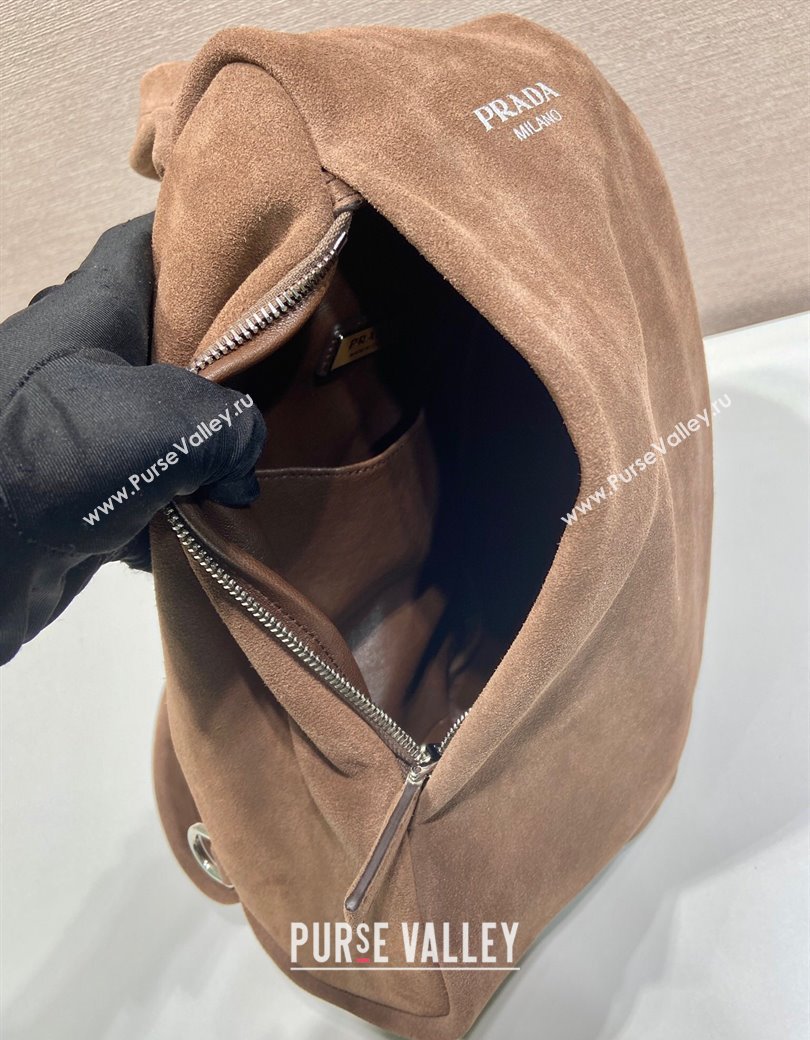 Prada Mens Suede backpack bag Coffee Brown 2025 2VZ114 (YZ-250207033)