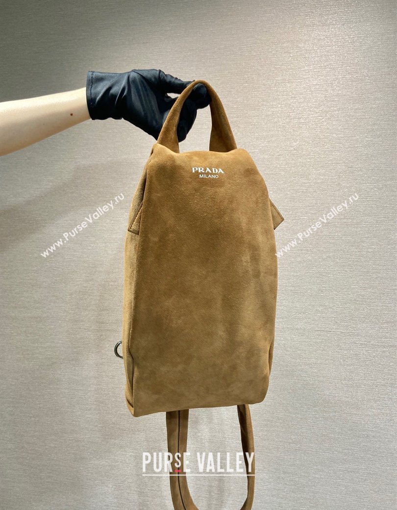 Prada Mens Suede backpack bag Light Brown 2025 2VZ114 (YZ-250207034)