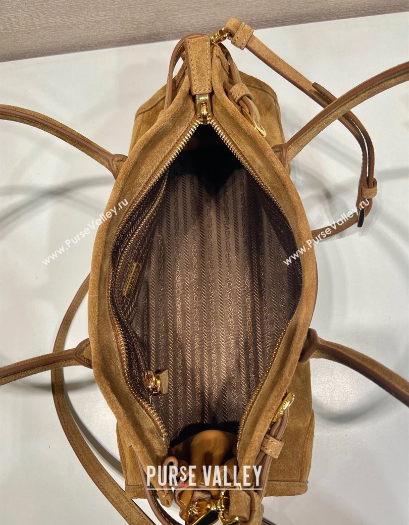Prada Medium Suede handbag 1BA426 Dark Beige 2025 (YZ-250207009)