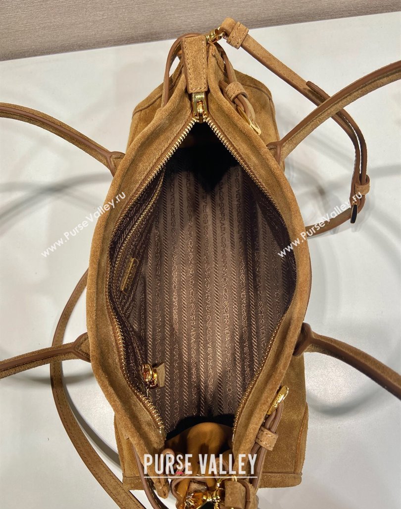 Prada Bonnie Medium Suede handbag 1BA426 Dark Beige 2025 (YZ-250521045)