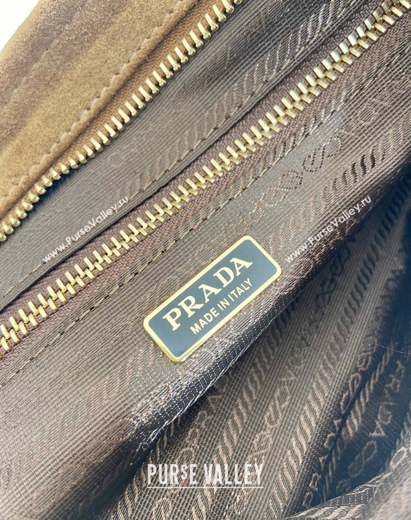 Prada Bonnie Medium Suede handbag 1BA426 Dark Beige 2025 (YZ-250521045)