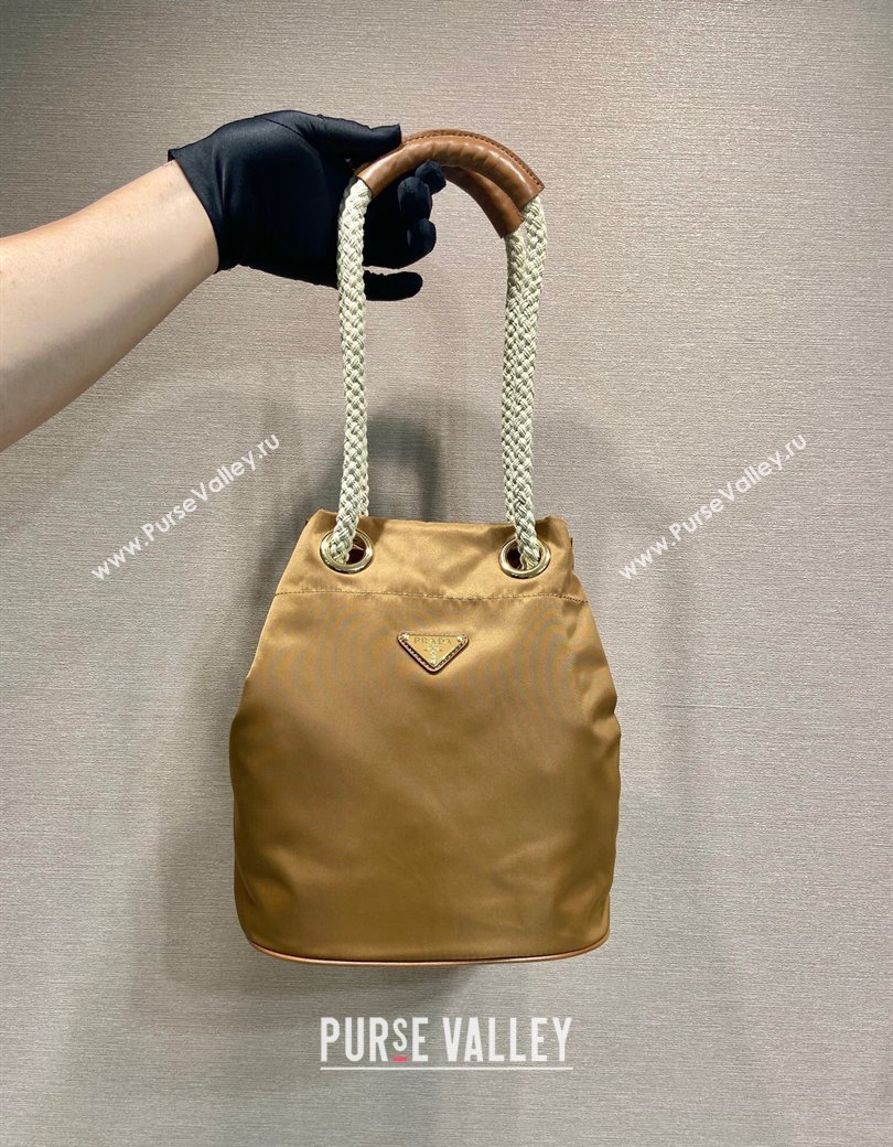 Prada Re-Nylon and Leather Bucket Bag Brown 2025 1BE082 (YZ-250207036)
