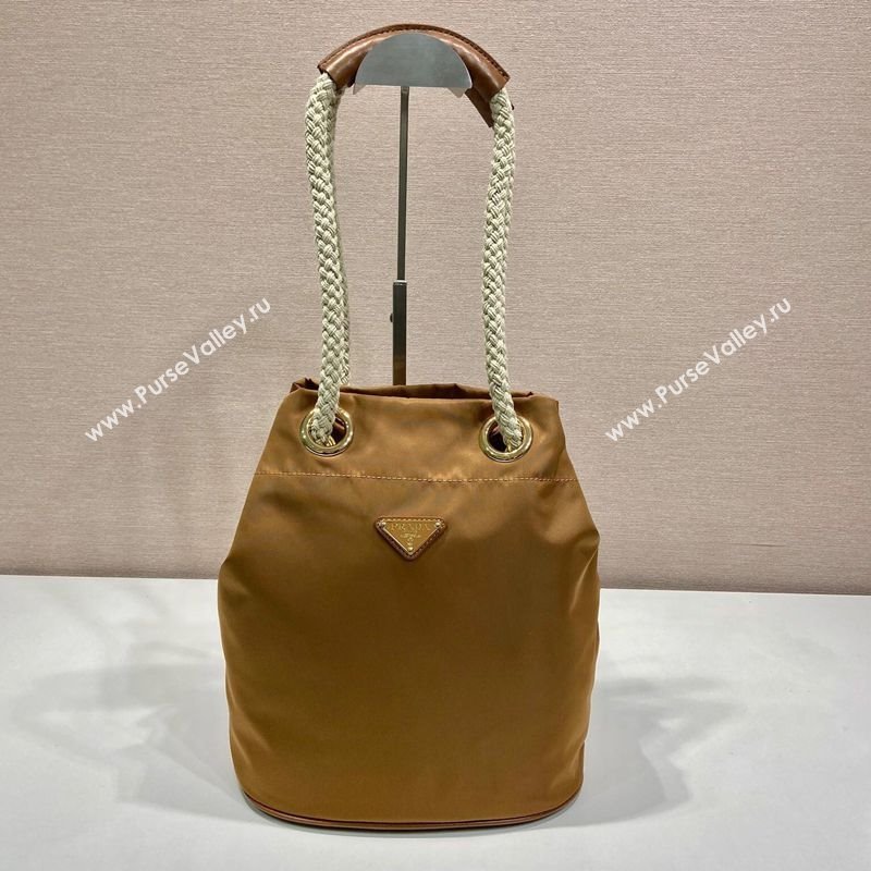 Prada Re-Nylon and Leather Bucket Bag Brown 2025 1BE082 (YZ-250207036)