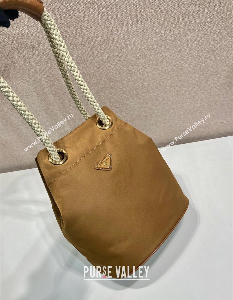Prada Re-Nylon and Leather Bucket Bag Brown 2025 1BE082 (YZ-250207036)
