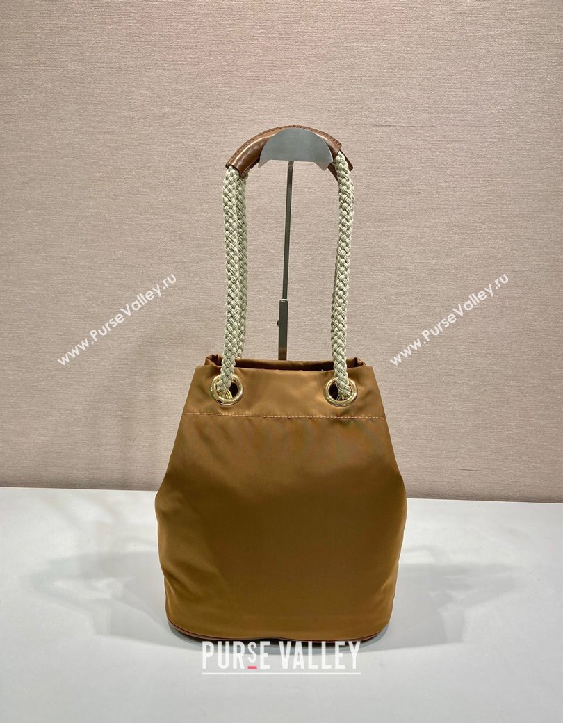 Prada Re-Nylon and Leather Bucket Bag Brown 2025 1BE082 (YZ-250207036)