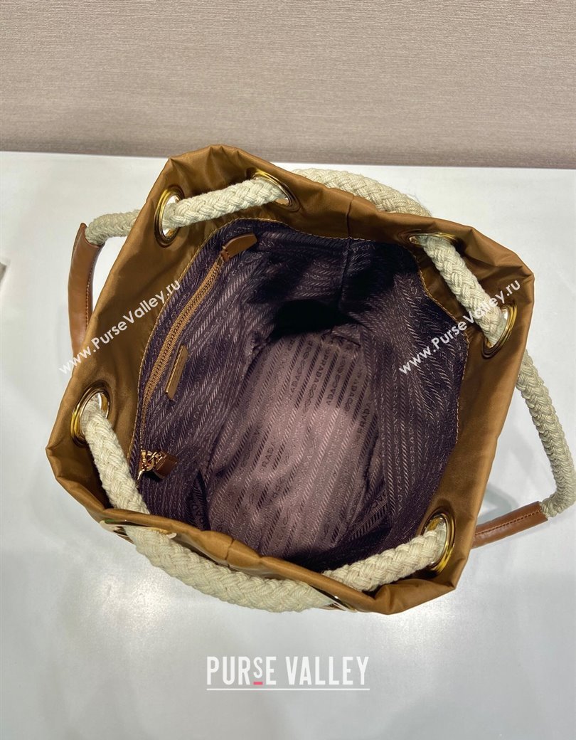 Prada Re-Nylon and Leather Bucket Bag Brown 2025 1BE082 (YZ-250207036)