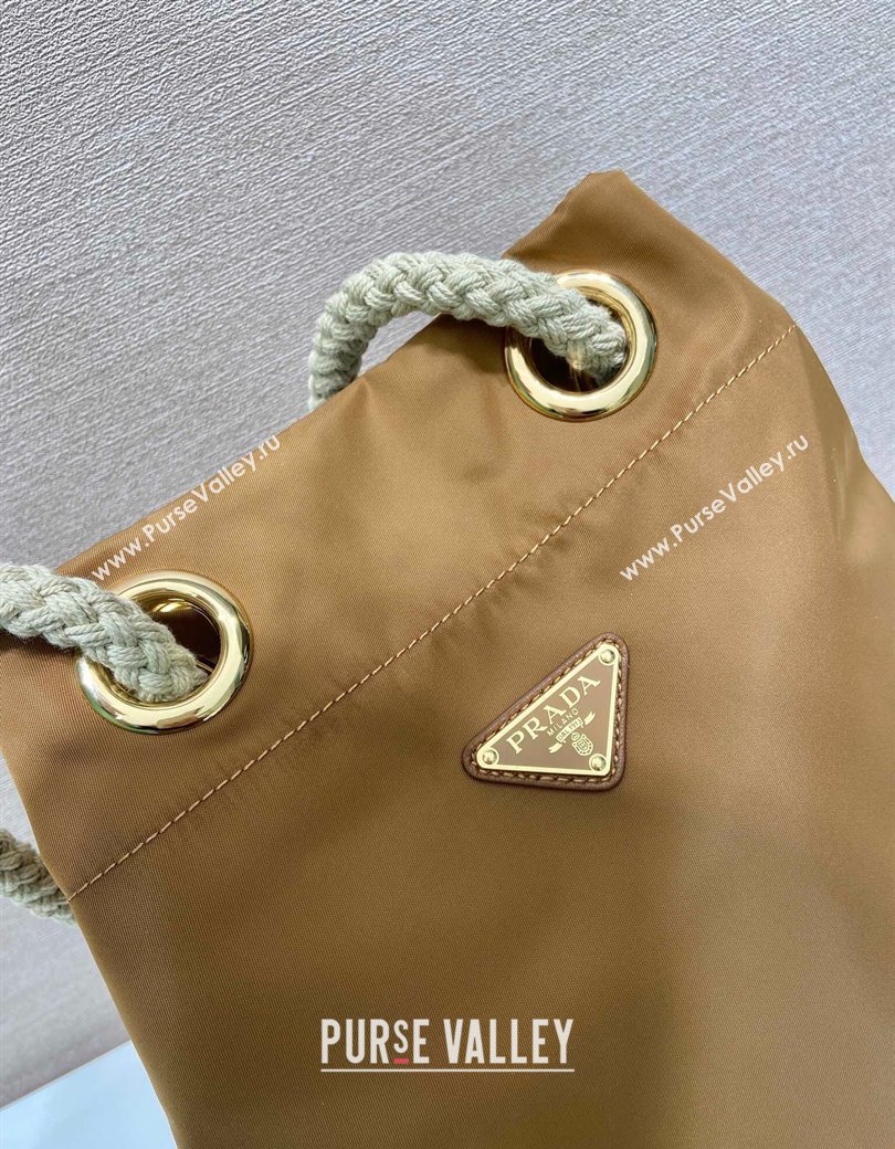 Prada Re-Nylon and Leather Bucket Bag Brown 2025 1BE082 (YZ-250207036)