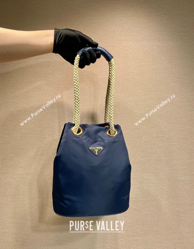 Prada Re-Nylon and Leather Bucket Bag Blue 2025 1BE082 (YZ-250207037)