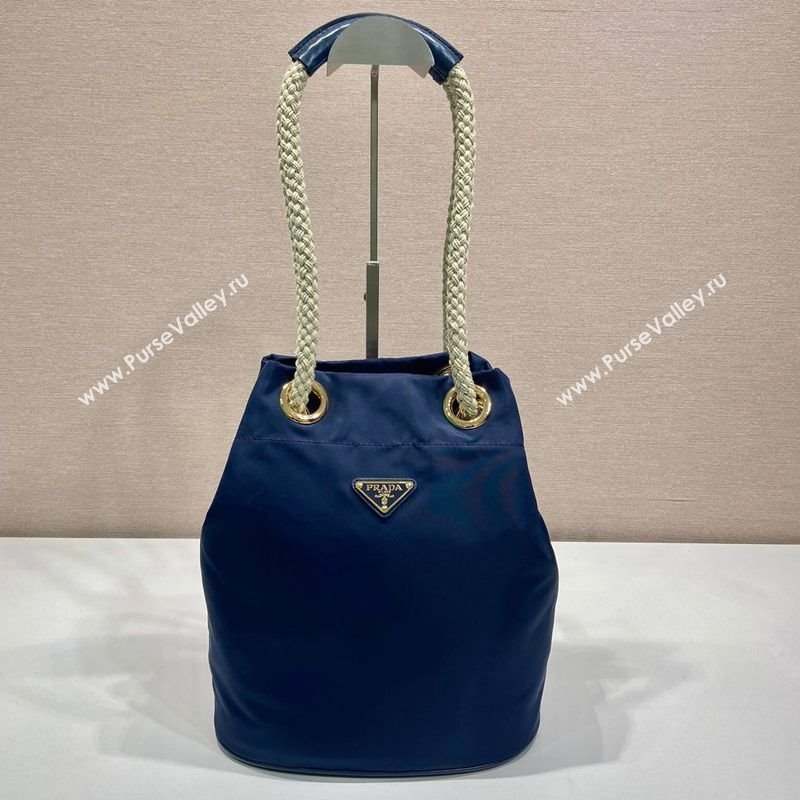 Prada Re-Nylon and Leather Bucket Bag Blue 2025 1BE082 (YZ-250207037)