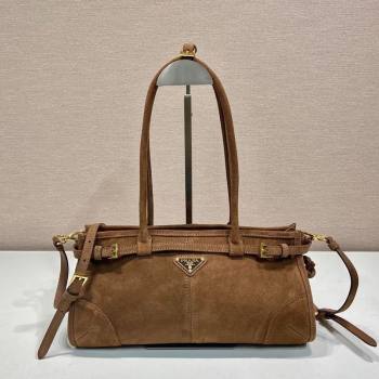 Prada Bonnie Medium Suede handbag 1BA426 Cocoa Brown 2025 (YZ-250521046)