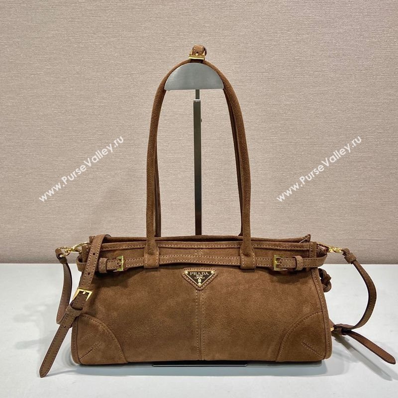 Prada Bonnie Medium Suede handbag 1BA426 Cocoa Brown 2025 (YZ-250521046)