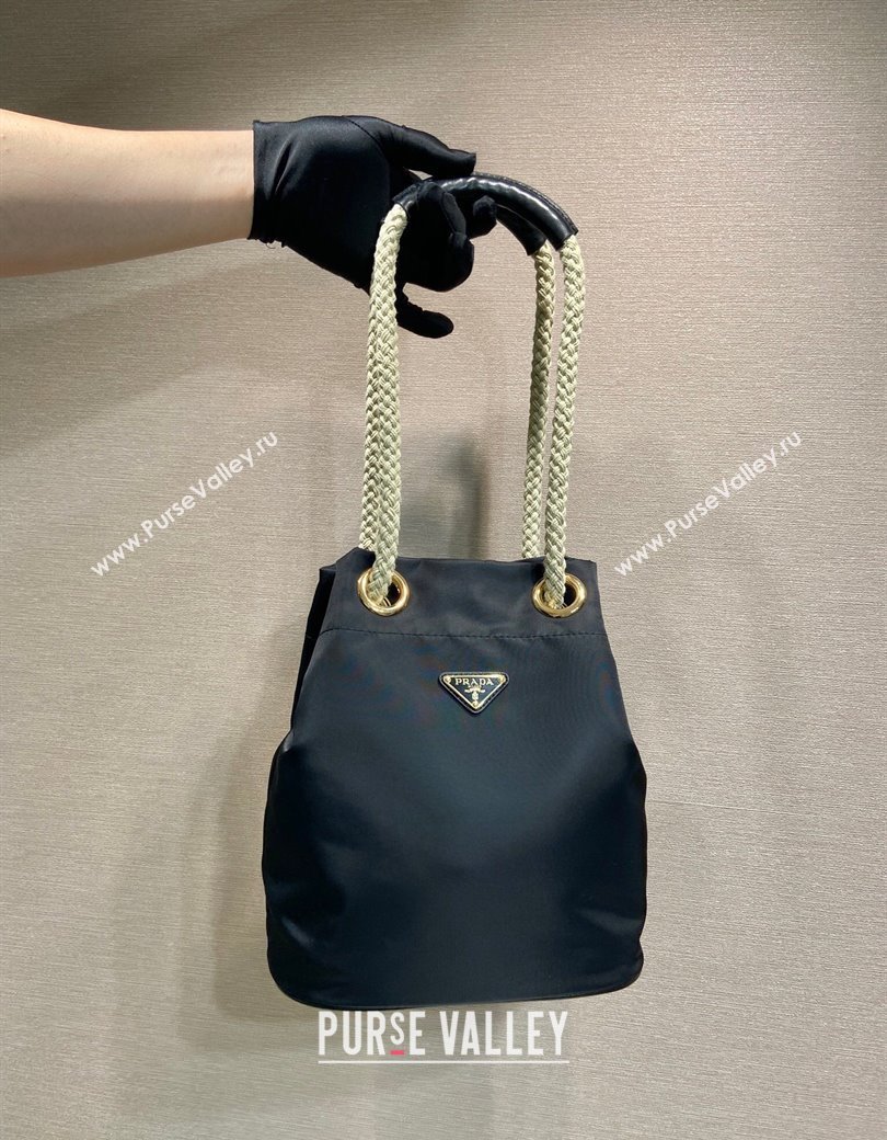 Prada Re-Nylon and Leather Bucket Bag Black 2025 1BE082 (YZ-250207039)