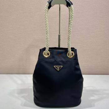 Prada Re-Nylon and Leather Bucket Bag Black 2025 1BE082 (YZ-250207039)