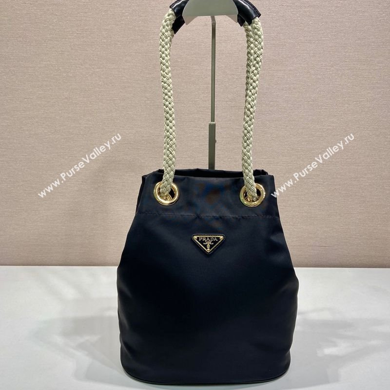 Prada Re-Nylon and Leather Bucket Bag Black 2025 1BE082 (YZ-250207039)