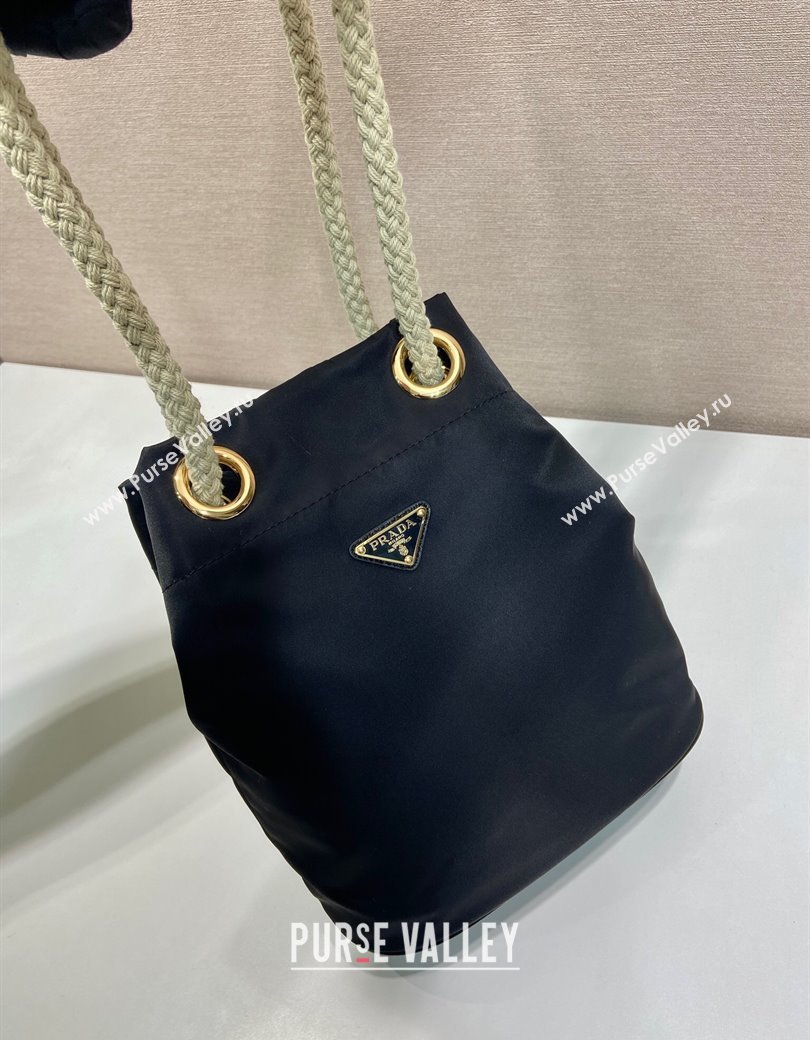 Prada Re-Nylon and Leather Bucket Bag Black 2025 1BE082 (YZ-250207039)