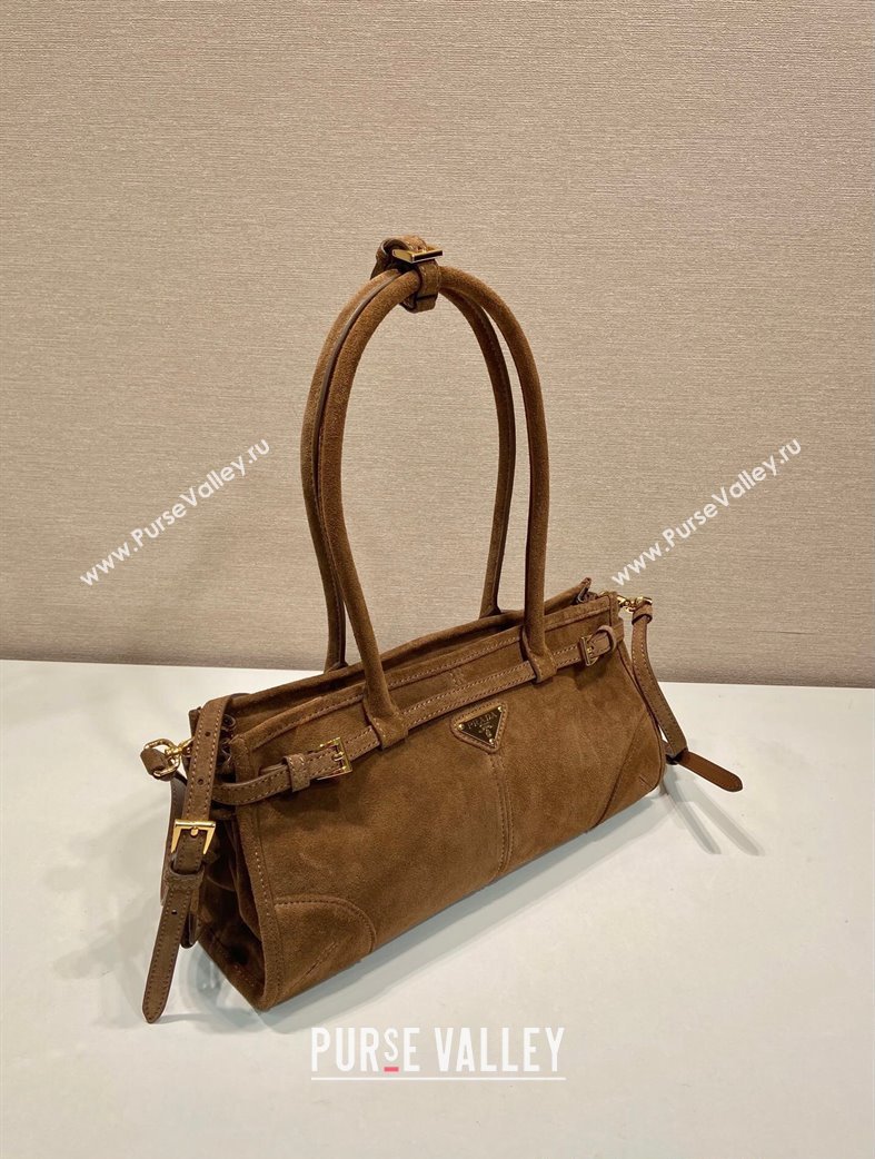 Prada Medium Suede handbag 1BA426 Cocoa Brown 2025 (YZ-250207010)