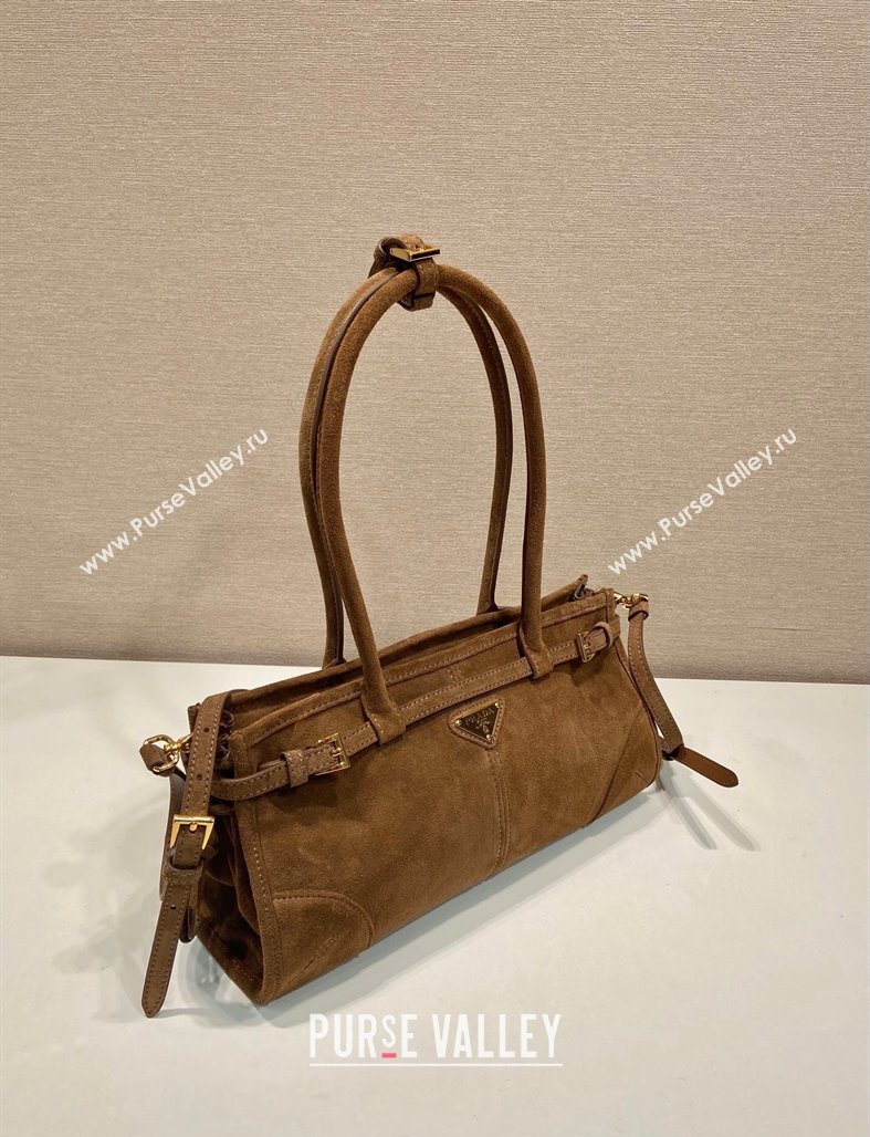 Prada Bonnie Medium Suede handbag 1BA426 Cocoa Brown 2025 (YZ-250521046)