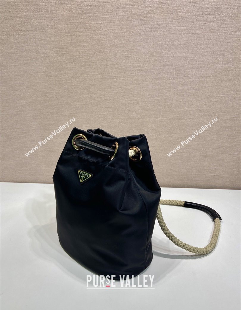 Prada Re-Nylon and Leather Bucket Bag Black 2025 1BE082 (YZ-250207039)