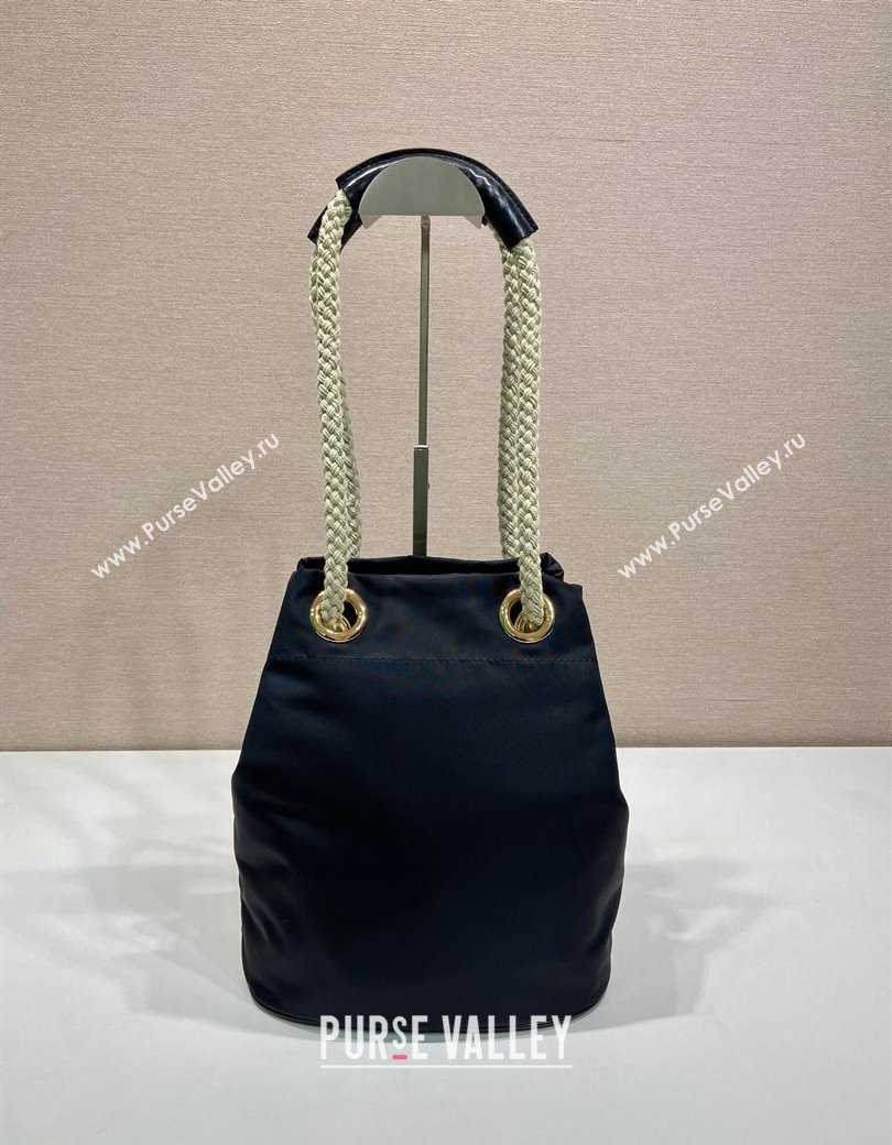 Prada Re-Nylon and Leather Bucket Bag Black 2025 1BE082 (YZ-250207039)