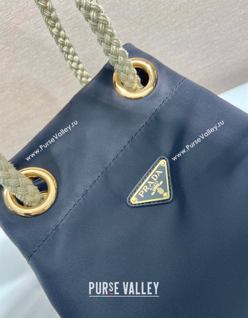 Prada Re-Nylon and Leather Bucket Bag Black 2025 1BE082 (YZ-250207039)