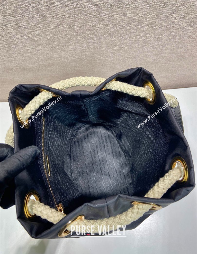 Prada Re-Nylon and Leather Bucket Bag Black 2025 1BE082 (YZ-250207039)