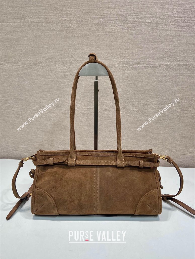 Prada Bonnie Medium Suede handbag 1BA426 Cocoa Brown 2025 (YZ-250521046)