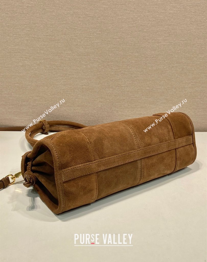 Prada Bonnie Medium Suede handbag 1BA426 Cocoa Brown 2025 (YZ-250521046)