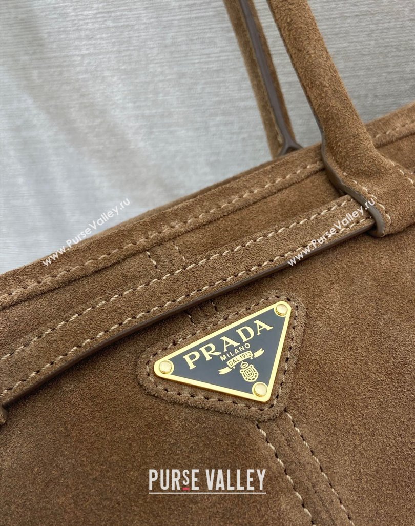Prada Bonnie Medium Suede handbag 1BA426 Cocoa Brown 2025 (YZ-250521046)