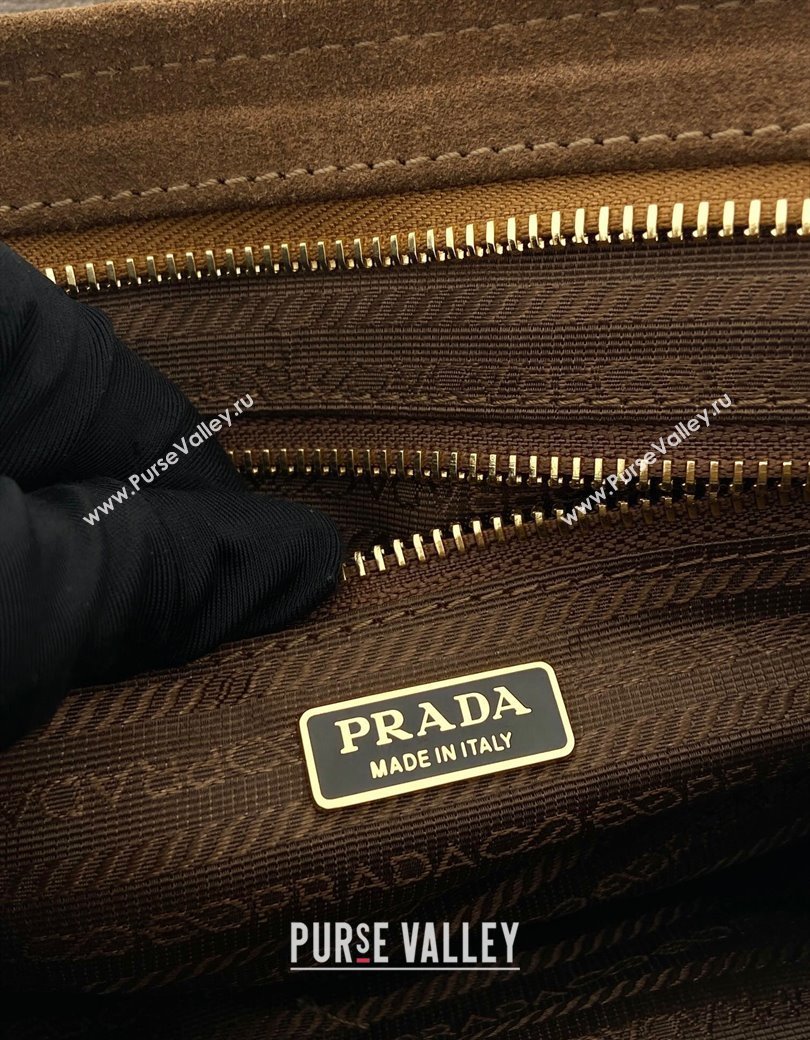 Prada Medium Suede handbag 1BA426 Cocoa Brown 2025 (YZ-250207010)