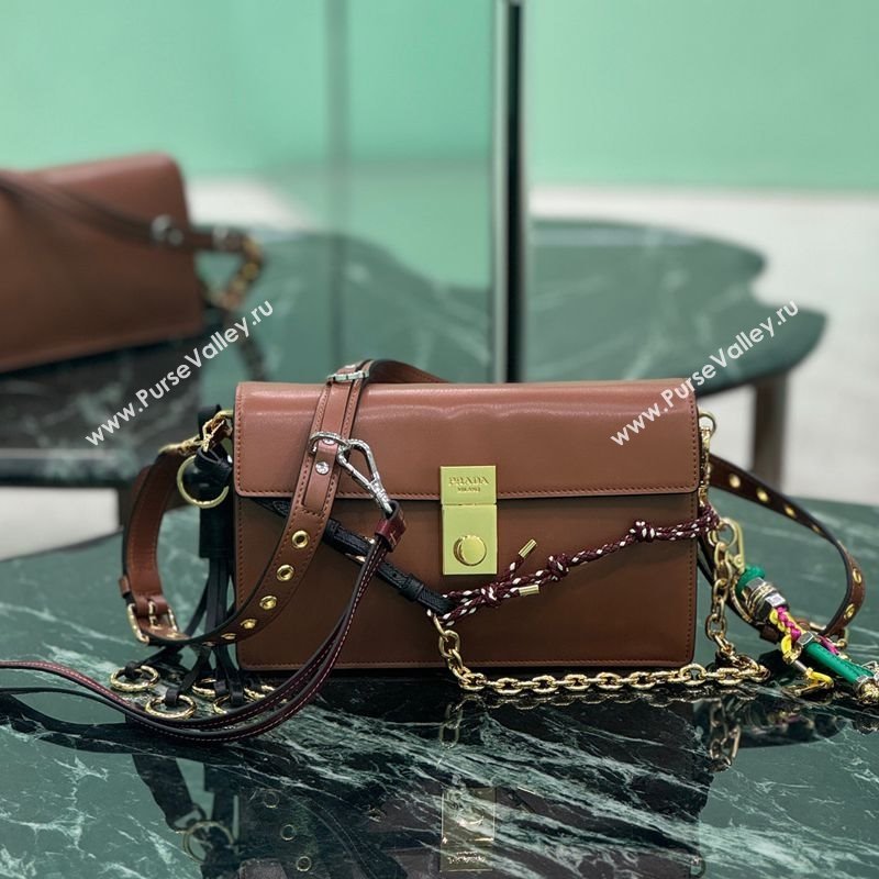 Prada Soft Sound small leather shoulder bag with charms Dark Brown 2025 1BD379 (YZ-250207050)