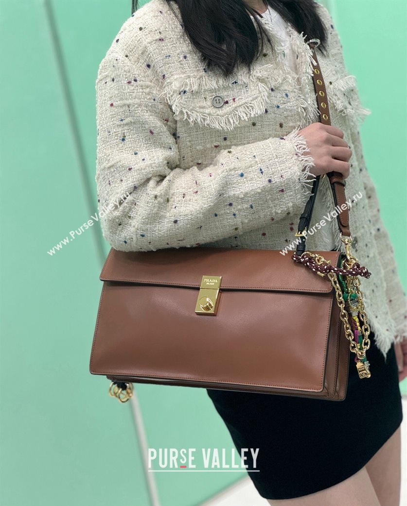 Prada Soft Sound large leather shoulder bag with charms Dark Brown 2024 1BD378 (YZ-250207051)