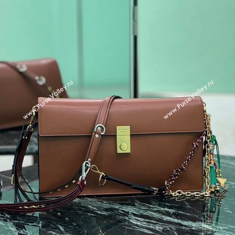 Prada Soft Sound large leather shoulder bag with charms Dark Brown 2024 1BD378 (YZ-250207051)