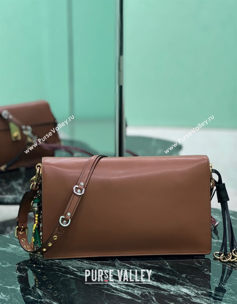 Prada Soft Sound large leather shoulder bag with charms Dark Brown 2024 1BD378 (YZ-250207051)