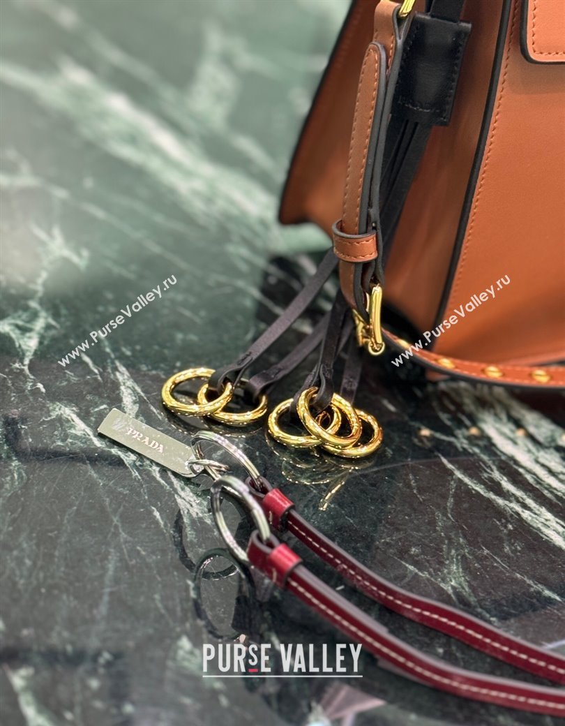 Prada Soft Sound large leather shoulder bag with charms Dark Brown 2024 1BD378 (YZ-250207051)