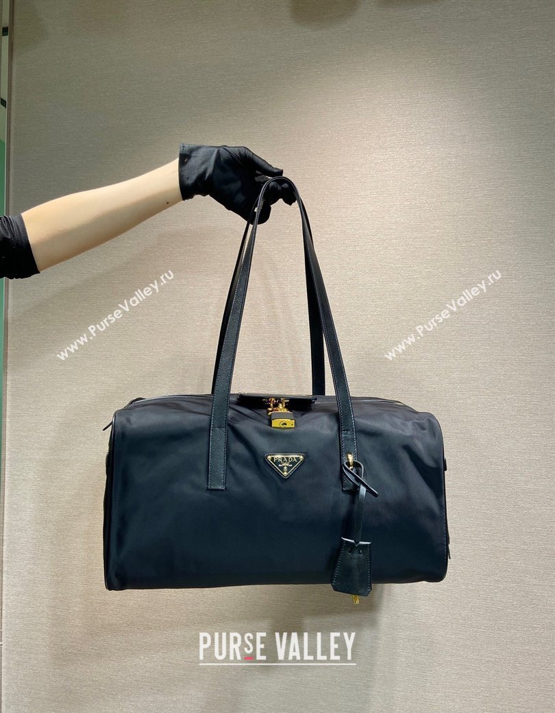 Prada Large Re-Nylon top-handle bag with padlock Black 2025 1BB135 (YZ-250207057)
