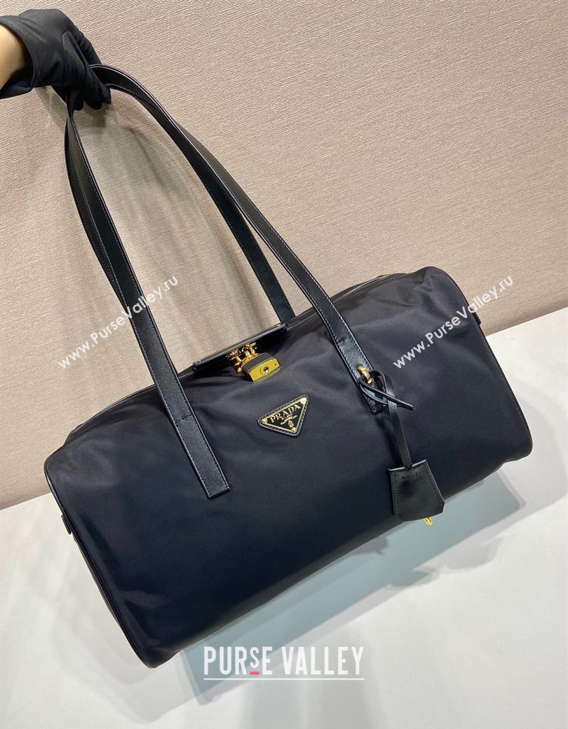 Prada Large Re-Nylon top-handle bag with padlock Black 2025 1BB135 (YZ-250207057)