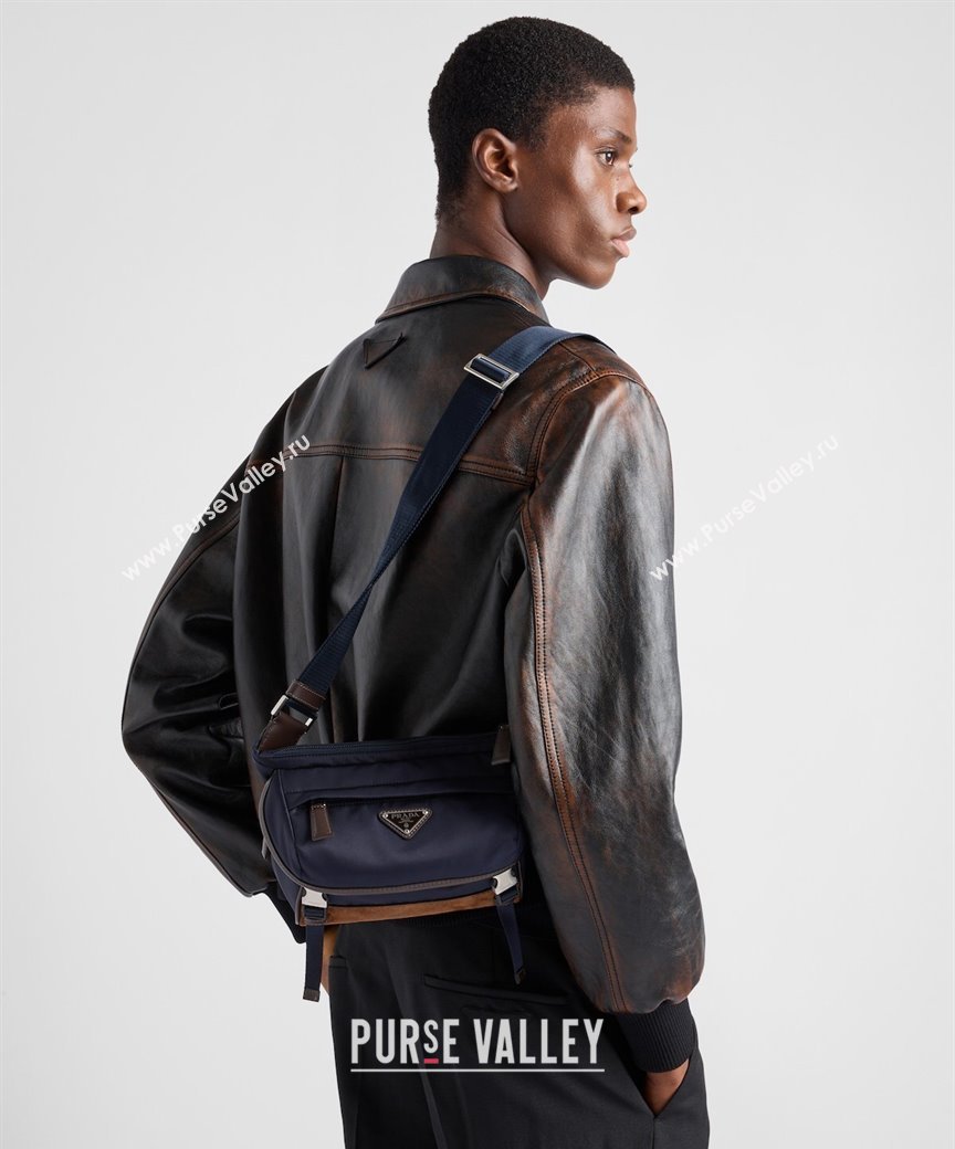 Prada Mens Re-Nylon and Saffiano leather shoulder bag Blue 2025 2VH171 (YZ-250207058)