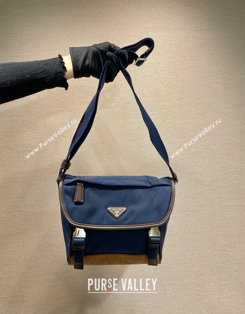 Prada Mens Re-Nylon and leather shoulder bag 2VD066 Blue 2025 (YZ-250207059)