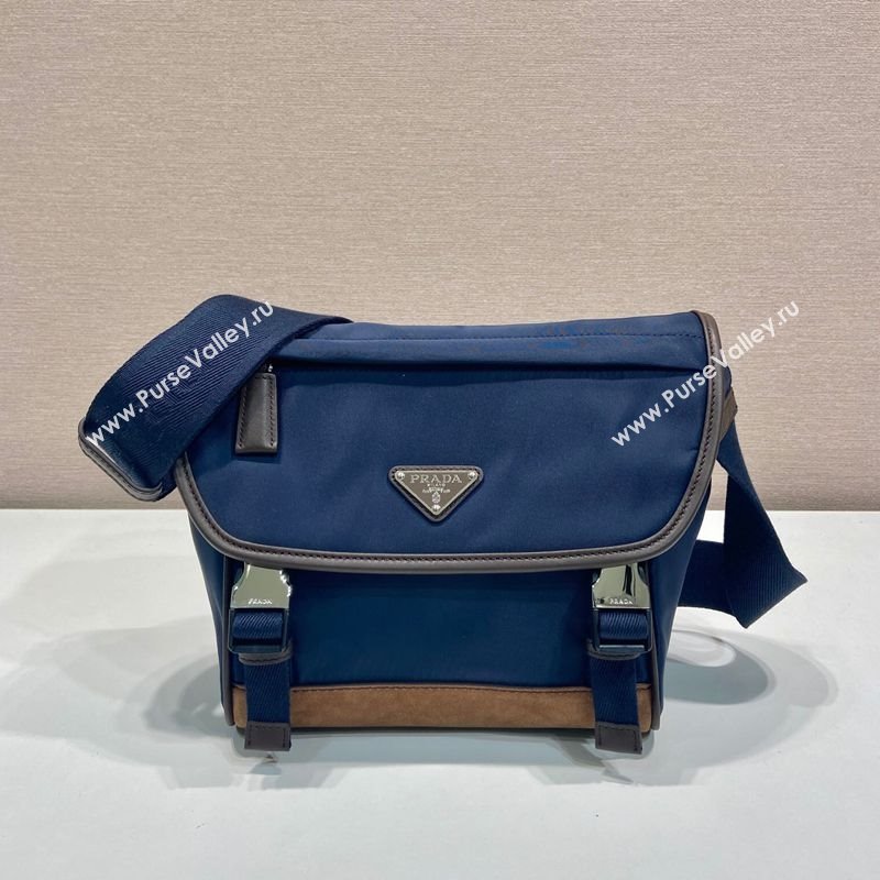 Prada Mens Re-Nylon and leather shoulder bag 2VD066 Blue 2025 (YZ-250207059)