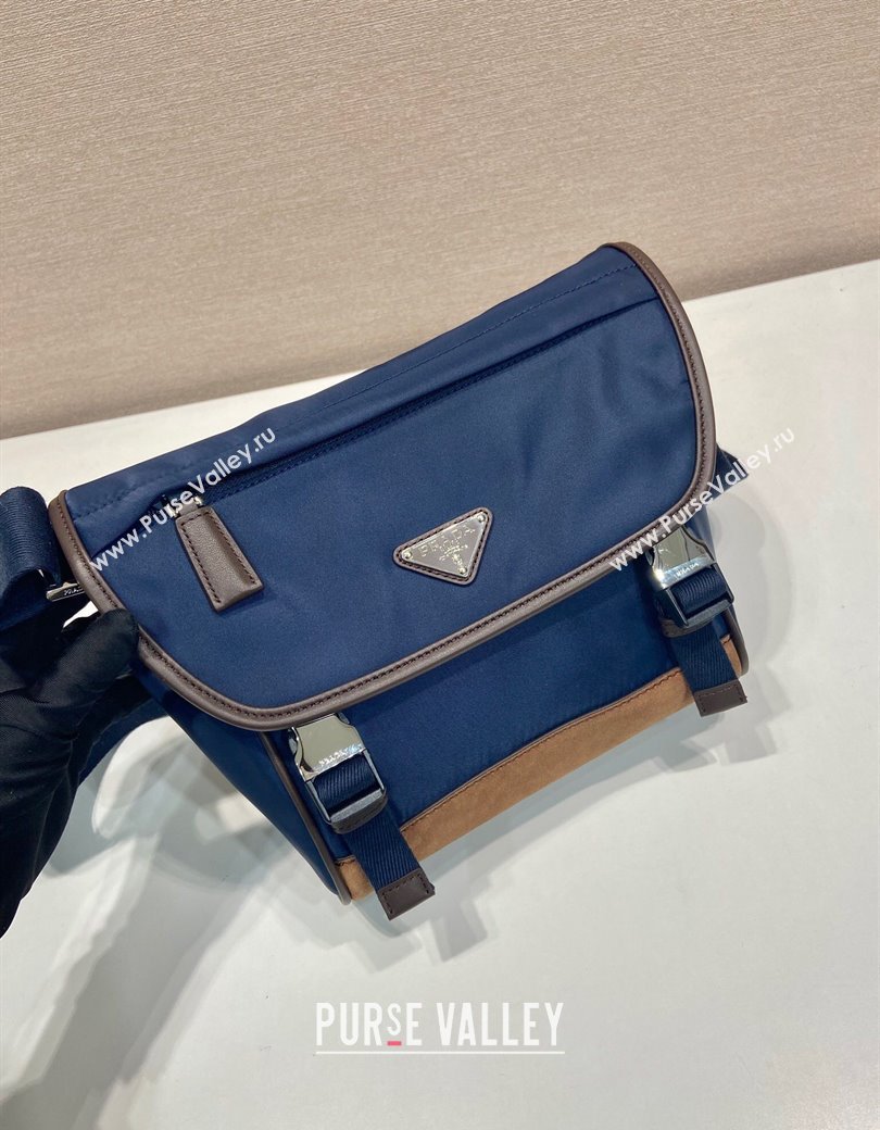 Prada Mens Re-Nylon and leather shoulder bag 2VD066 Blue 2025 (YZ-250207059)
