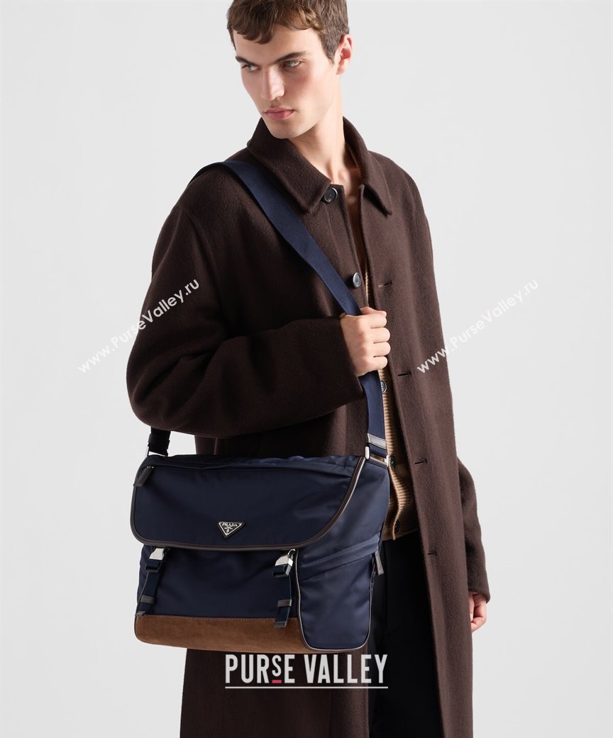 Prada Mens Re-Nylon and leather shoulder bag 2VD052 Blue 2025 (YZ-250207060)