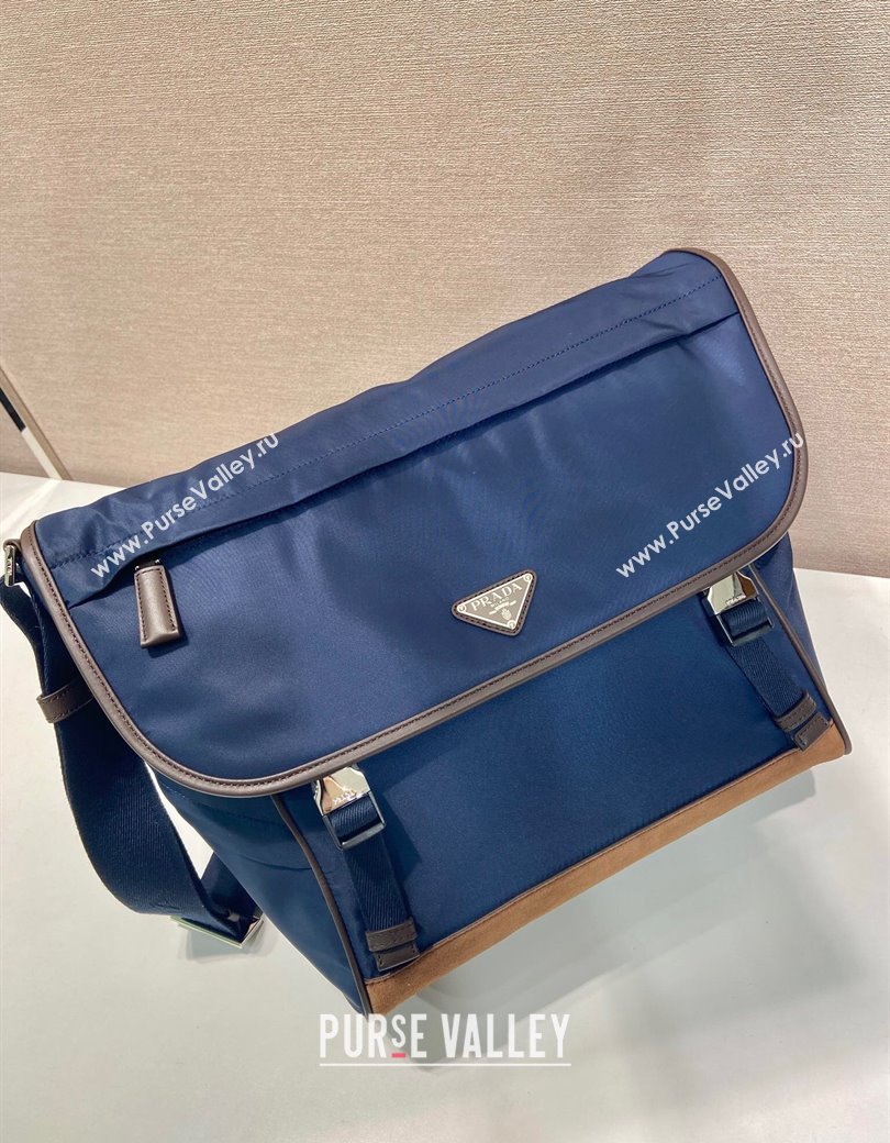 Prada Mens Re-Nylon and leather shoulder bag 2VD052 Blue 2025 (YZ-250207060)