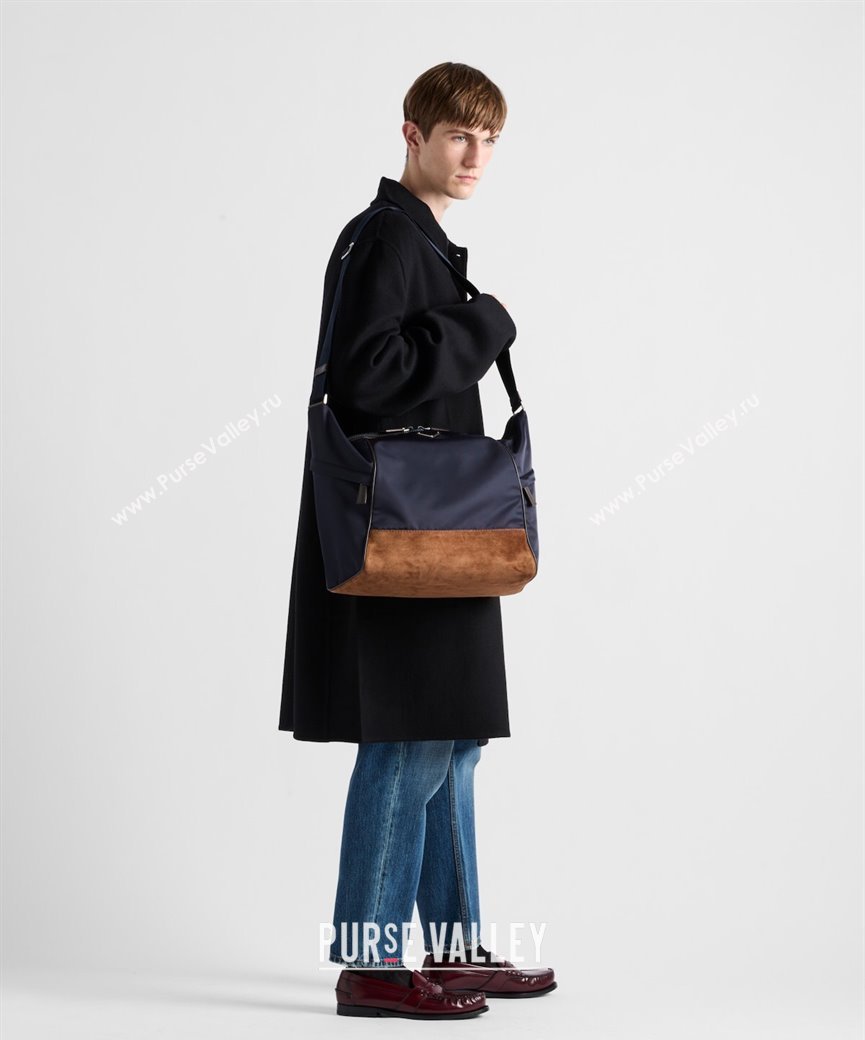 Prada Mens Re-Nylon and leather shoulder bag 2VH180 Blue 2025 (YZ-250207061)