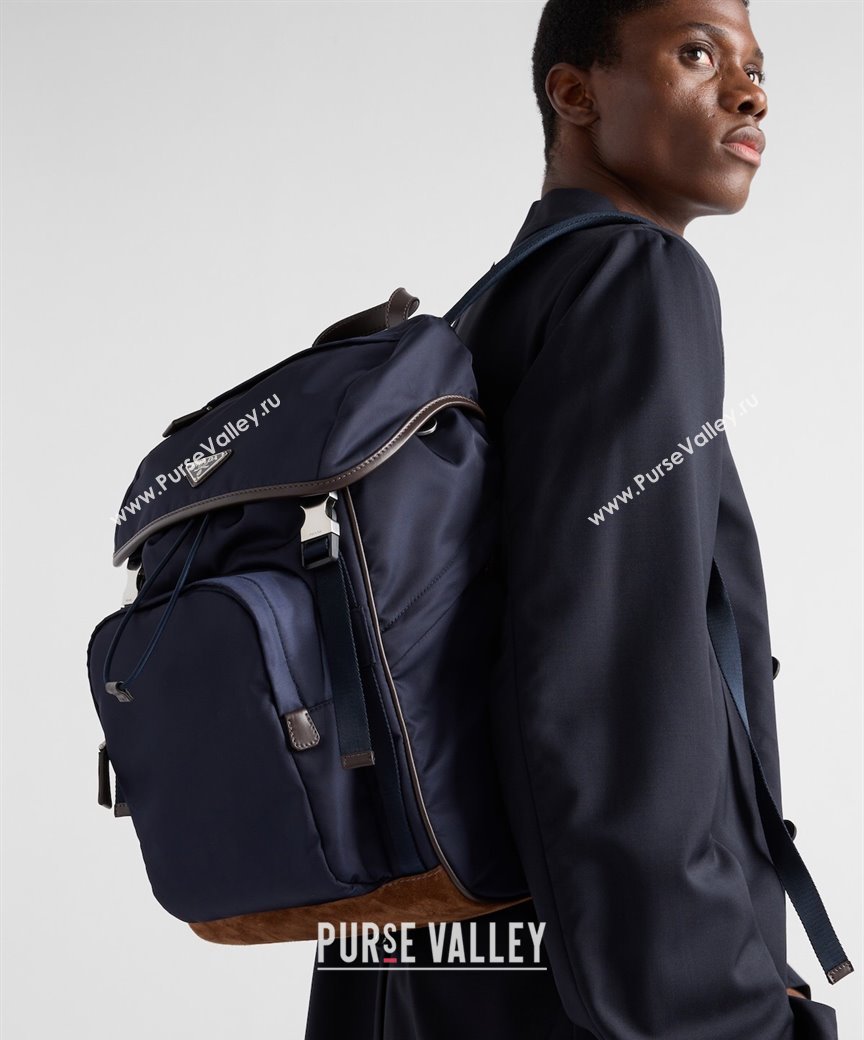 Prada Mens Re-Nylon and Saffiano Leather Backpack 2VZ135 Blue 2025 (YZ-250207062)
