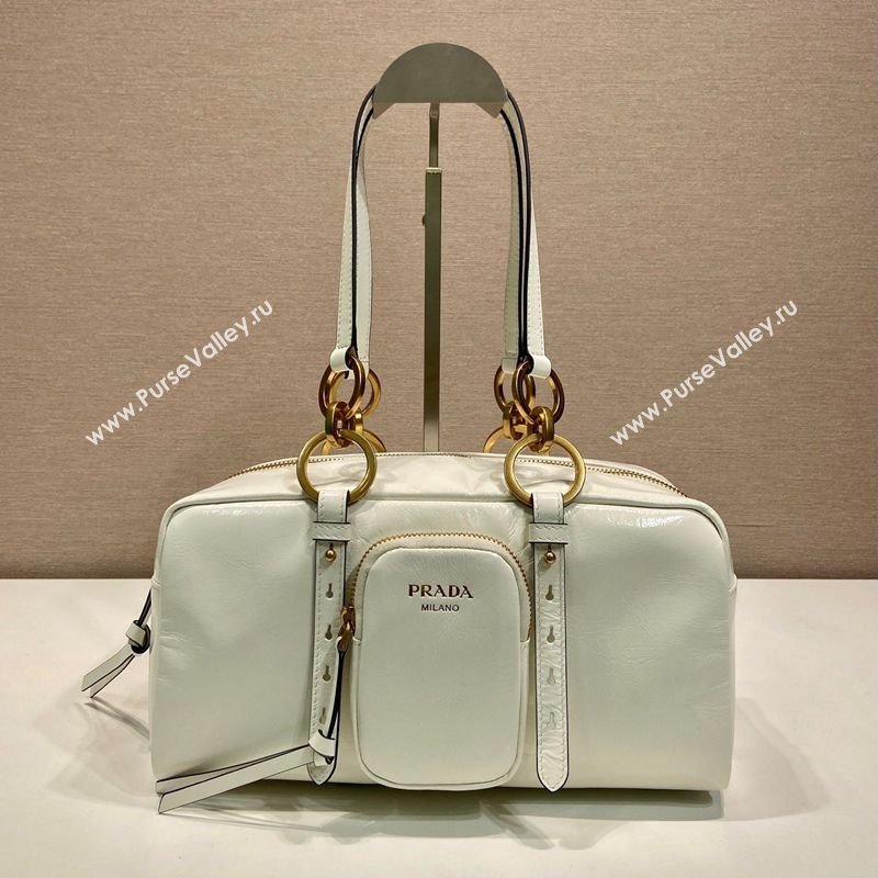 Prada Dangle medium oil leather top-handle bag White 2025 1BB138 (YZ-250207014)